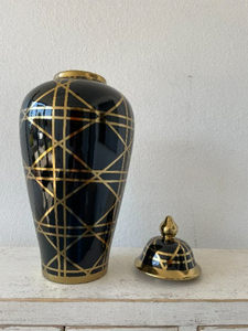 Black Ginger Jar with Gold Lines.