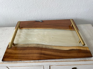 Rectangular Resin Epoxy Solid Wood Serving Tray Hand made