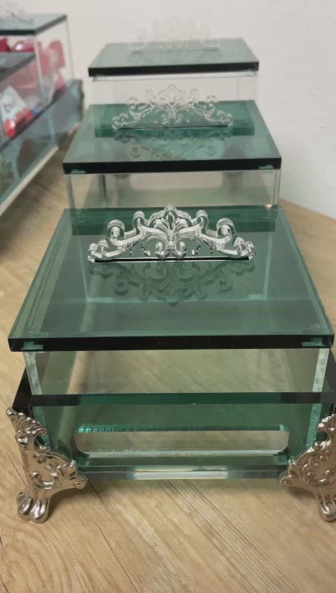 Acrylic Tray Condiments Organizer with Aluminum Legs Steps Design ( 3 Square Boxes ) Handmade Gift