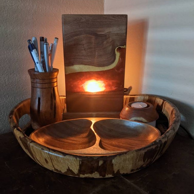 Epoxy Resin Walnut Wood Night Lamp/Table Lamp Hand made Epoxy Style Vary