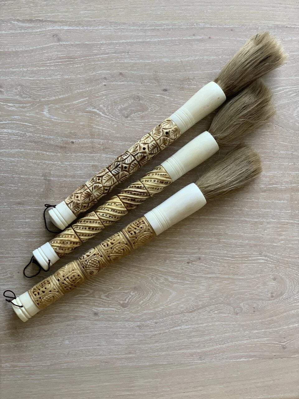 Natural Bone Calligraphy Brush with Lucky Feather Pattern.