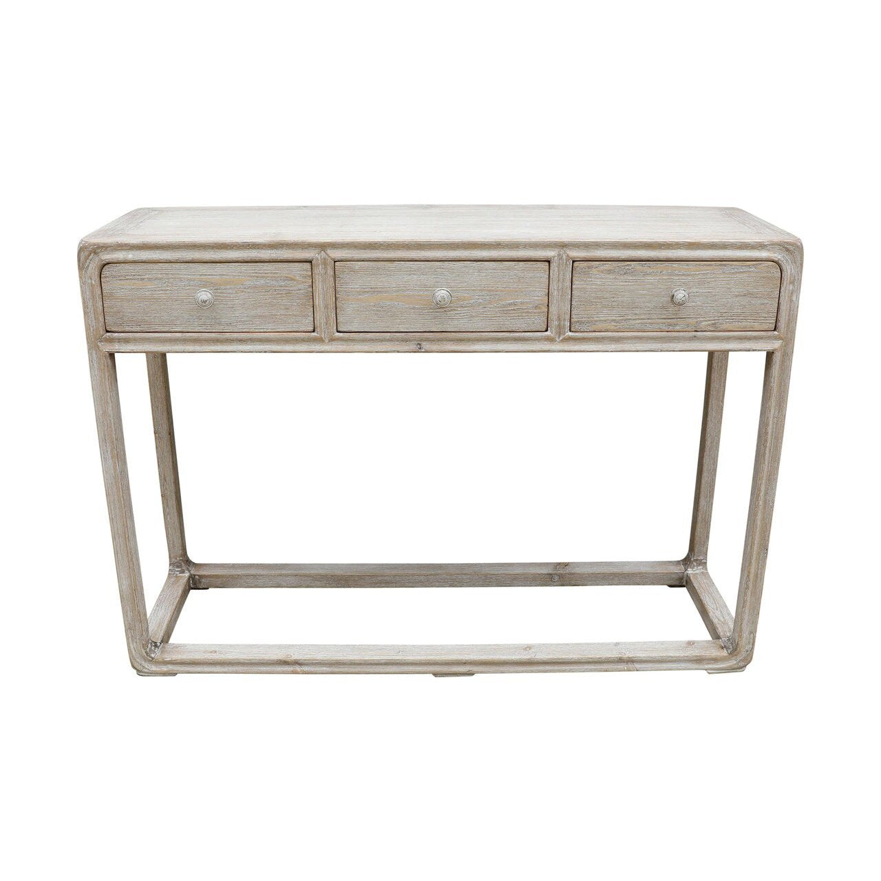 Peking Console Table With 3 Drawers-Weathered White Wash Small ( Handmade ).
