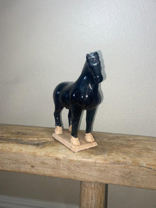 Ceramic Black Stallion Small horse ( handmade ).