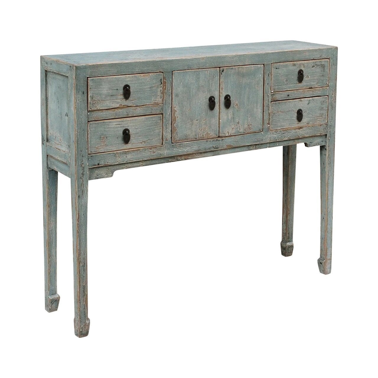 Antique Four Drawers Console Table Weathered Soft Aqua (Handmade).