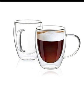Insulated Double Wall Glass Coffee Mugs with Handle , 12 Oz.