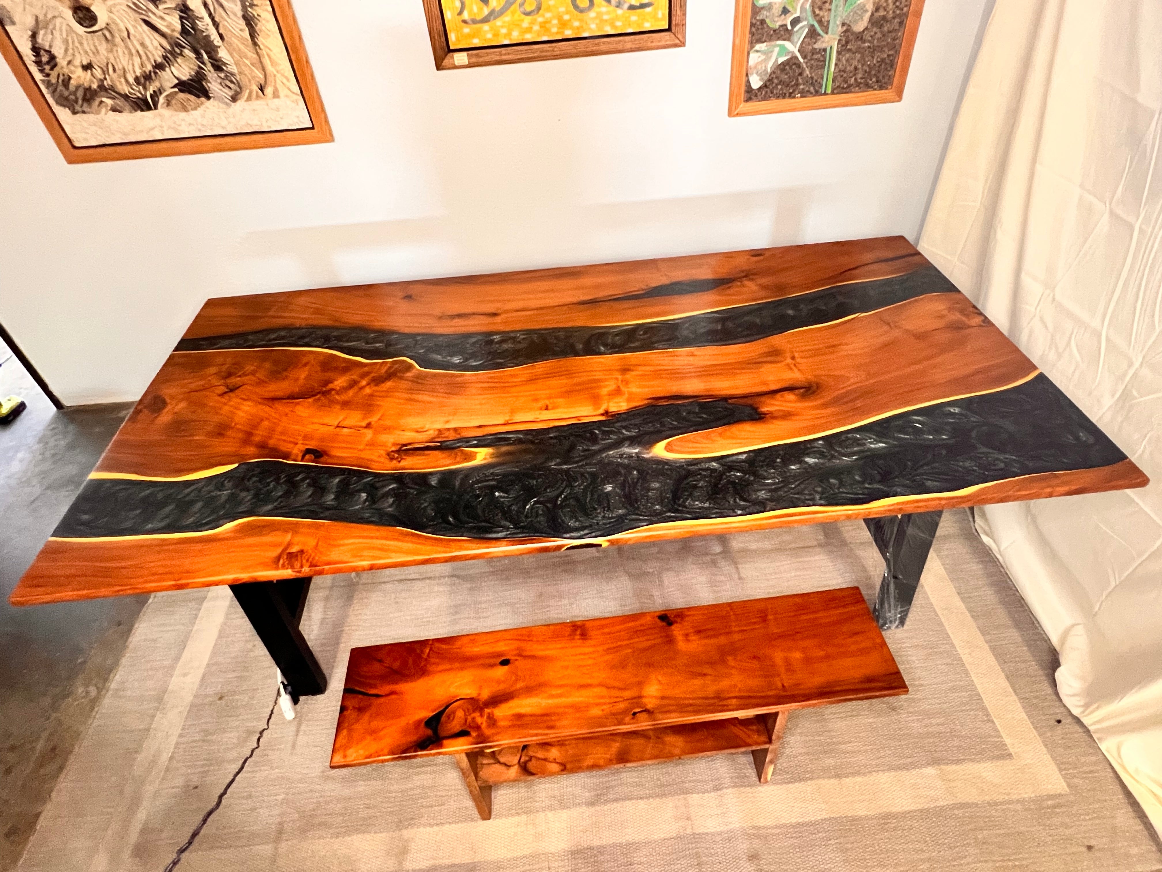 Epoxy Resin Acacia Wood Rectangular Dining Table/Modern Table Dark Gray 84.3 X 41.2 X 31 inches Handmade