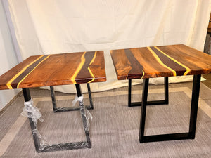Set of 2 Epoxy Resin Acacia Wood Rectangular End Table/Side Table/Modern Table Burgundy 24 X 24 X 20 inches Handmade