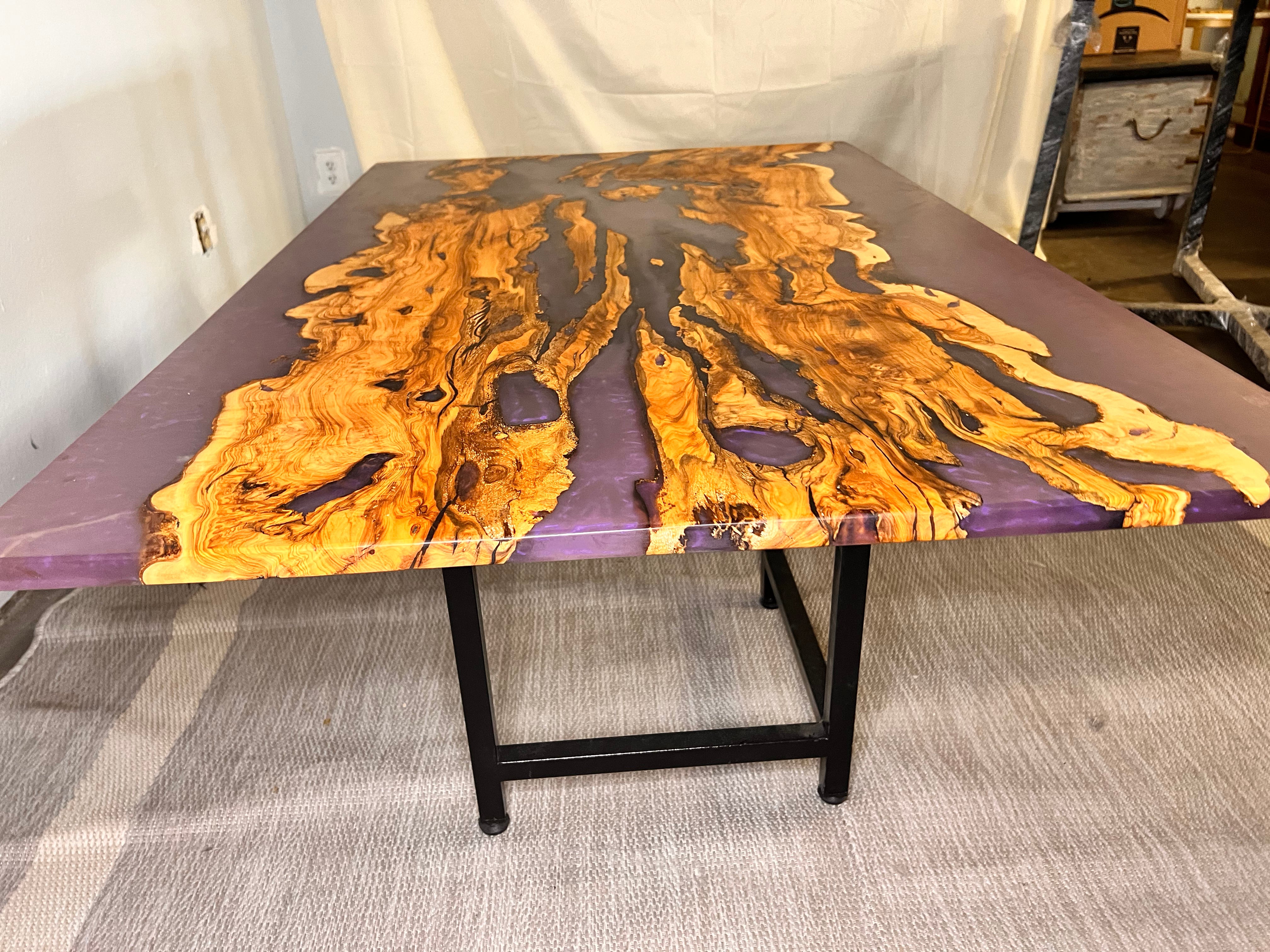 Epoxy Resin Olive Wood Rectangular Coffee Table/Modern Table Purple 54 X 34 X 19.5 inches Handmade
