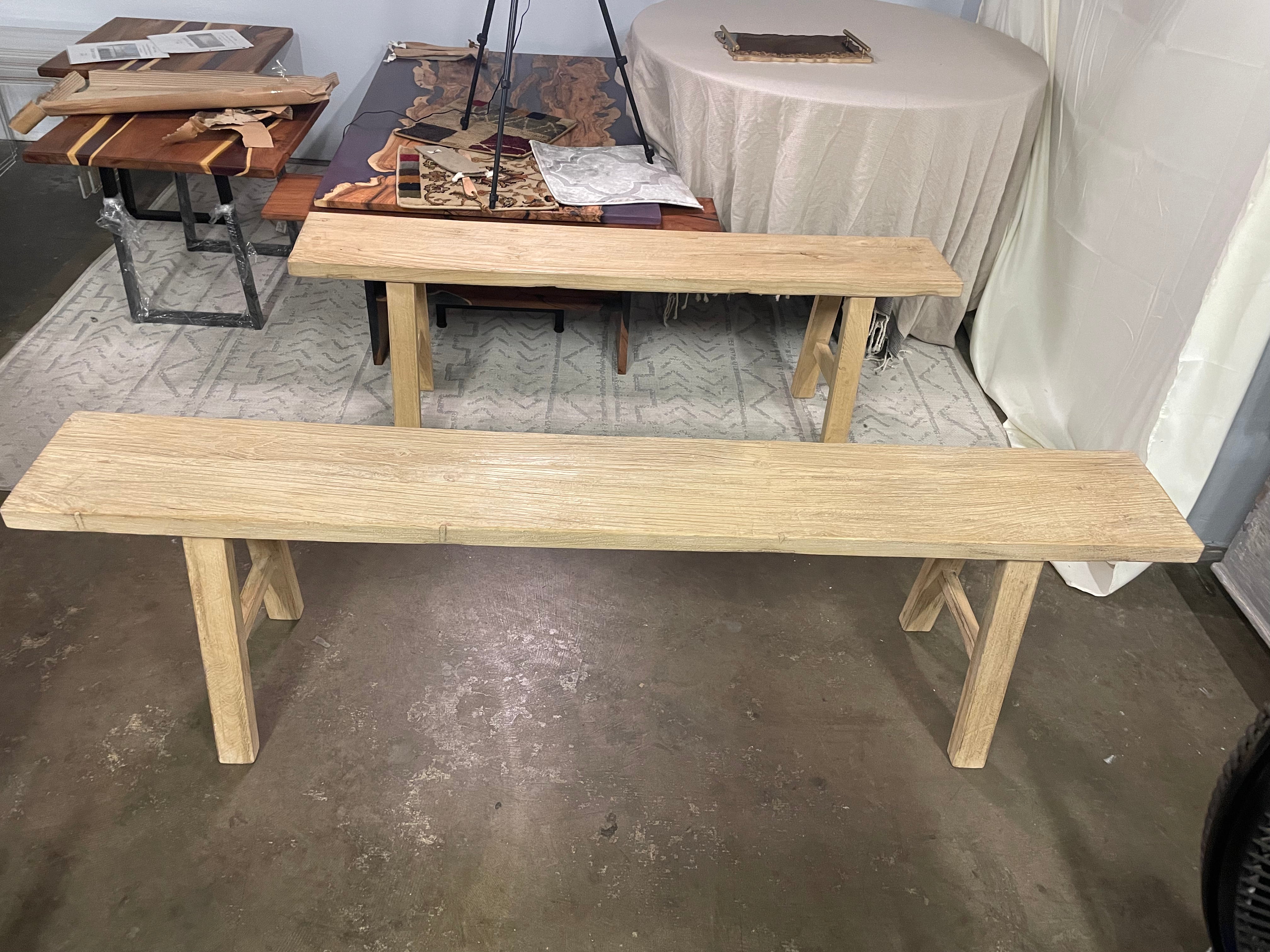 Handmade Reclaimed Wide Elm Wood Bench / Long Solid Wood Bench / Vintage Style