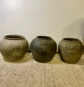 Handmade Wide Earthy Gray Pottery Pot ( Multiple Sizes )