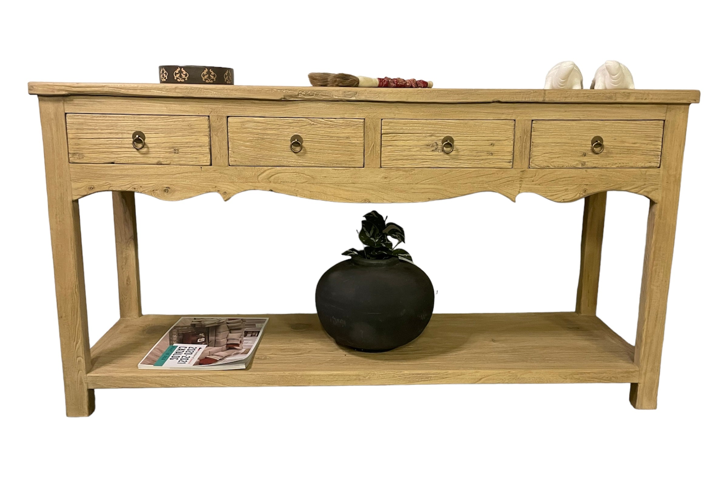 Handmade Four drawers Rustic Elmwood Console Weathered Natural